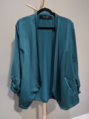 Satin Open-Front Drape Blouse - Teal